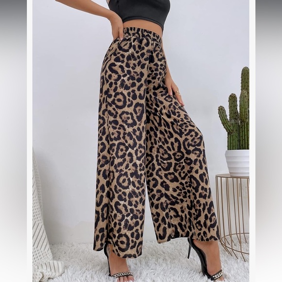 European designer women’s leopard print elastic high waist wide pants sz S/M - Picture 7 of 17